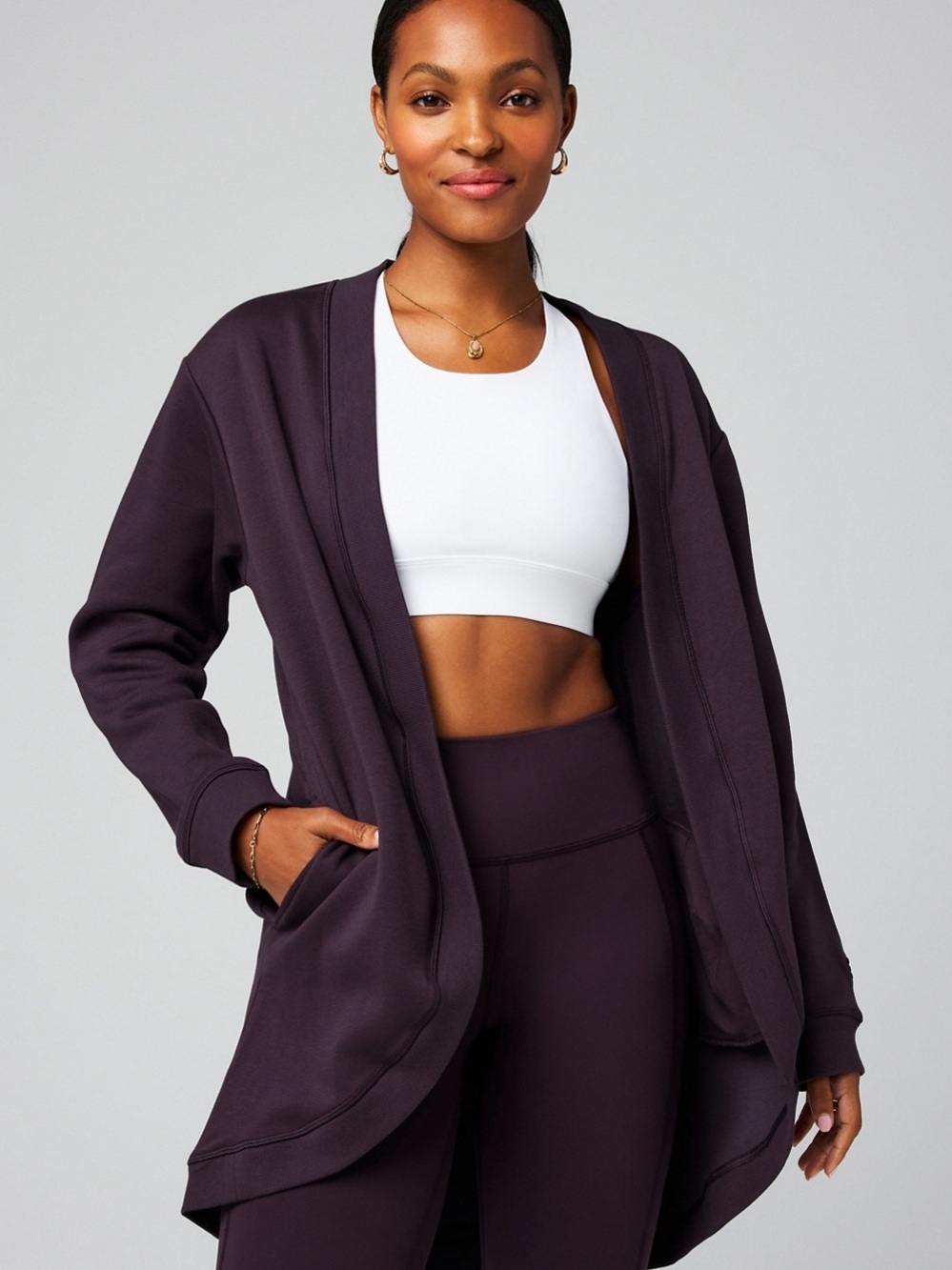 Fabletics Cozy Fleece Cardigan Large / Plum Color